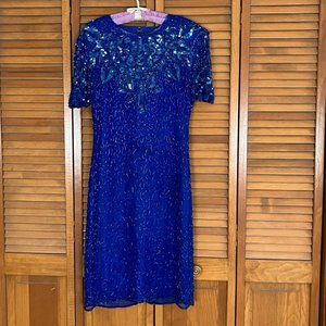 Royal Blue Beaded Formal Dress with Sequin yoke and sleeves